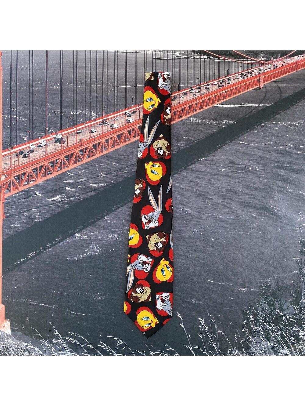 VTG 1996 Looney Tunes Mania Necktie Valentines Day Hearts Bugs Bunny Taz Tweety